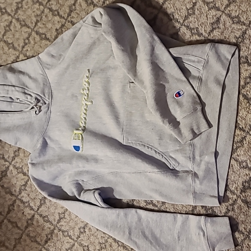 Light gray Champion hoodie sweatshirt size adult small